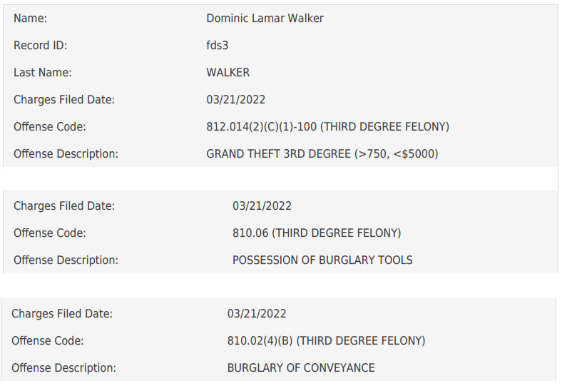 Felony Records Dominic Walker